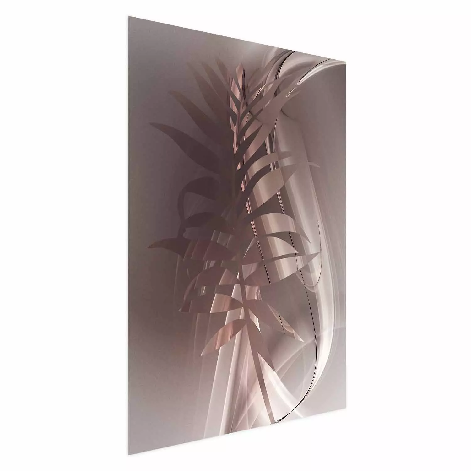 Poster Delicate Colors - brown leaf on a wave motif in an abstract design