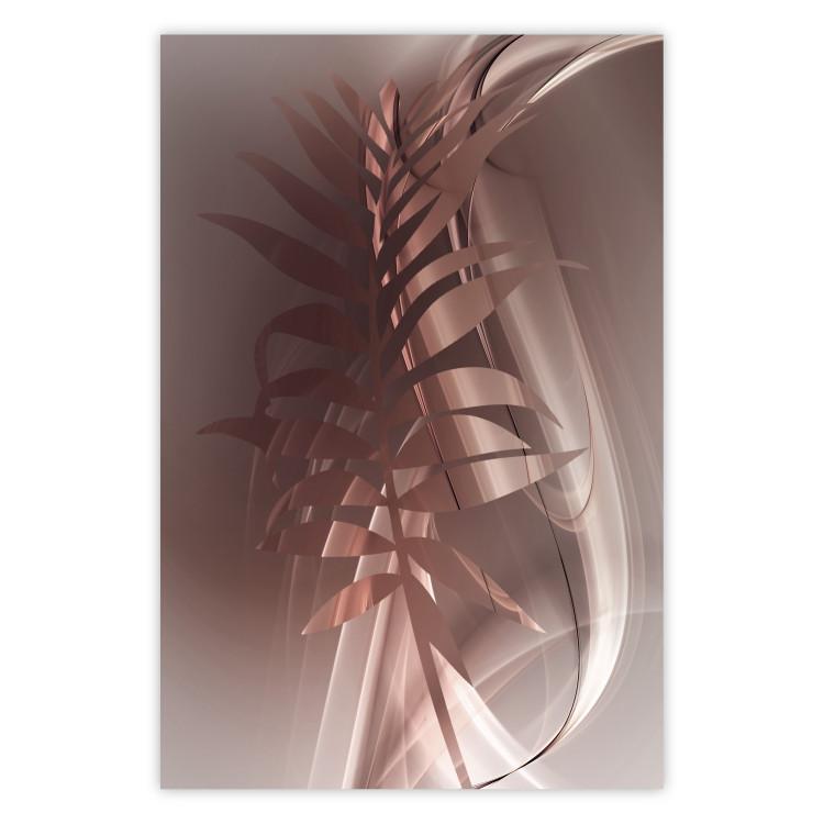 Poster Delicate Colors - brown leaf on a wave motif in an abstract design