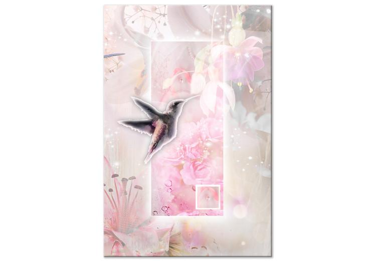 Canvas Hummingbird sipping nectar - abstraction with peonies and lilies