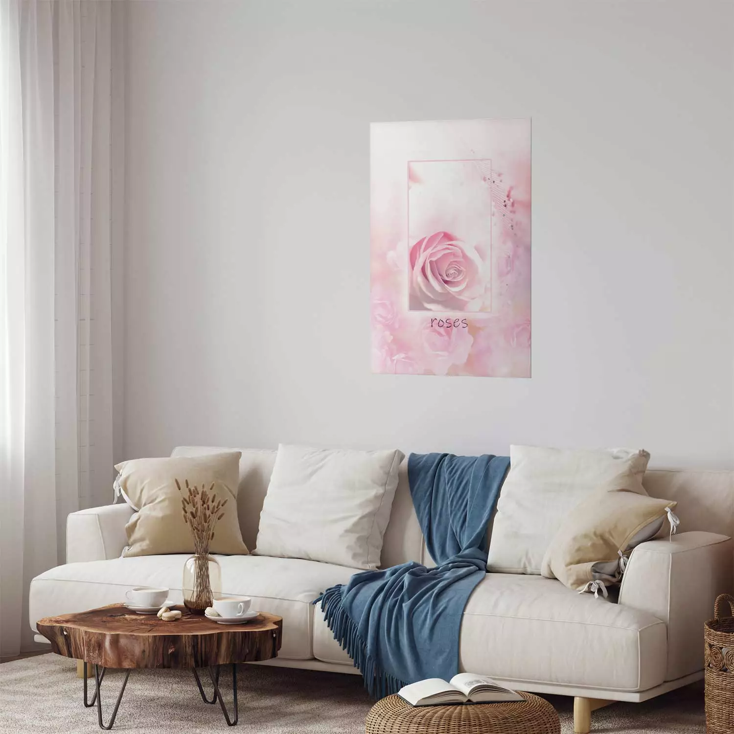 Wall Poster World of Roses - natural pink flower with English text
