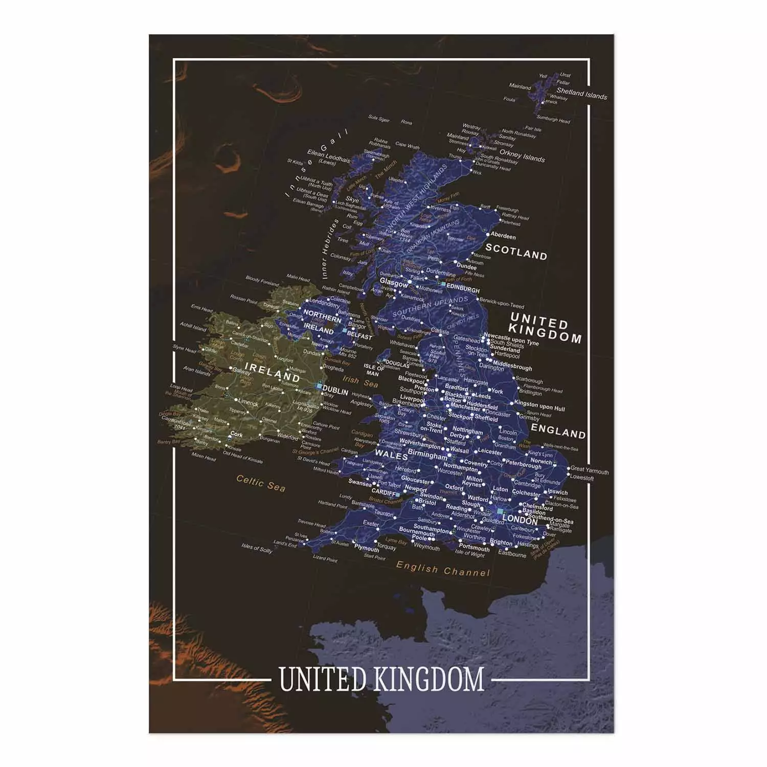 Wall Poster United Kingdom - colorful map of Great Britain with white inscriptions