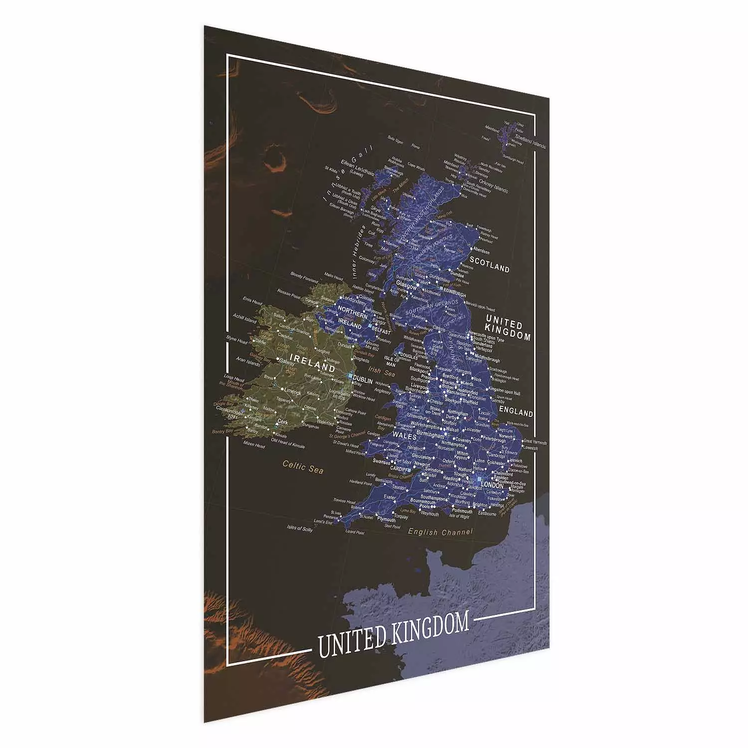 Wall Poster United Kingdom - colorful map of Great Britain with white inscriptions