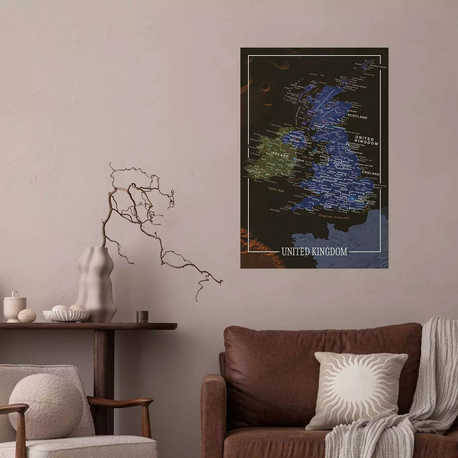 Wall Poster United Kingdom - colorful map of Great Britain with white inscriptions