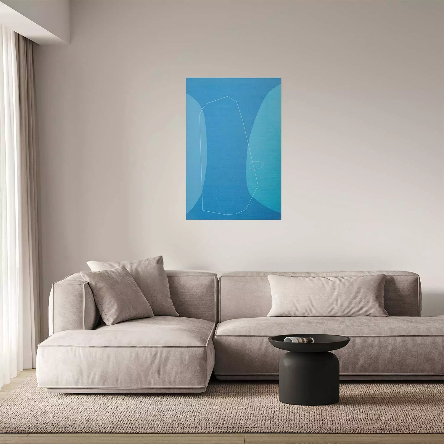 Poster Shapes of Blue - abstract blue composition of shapes and lines