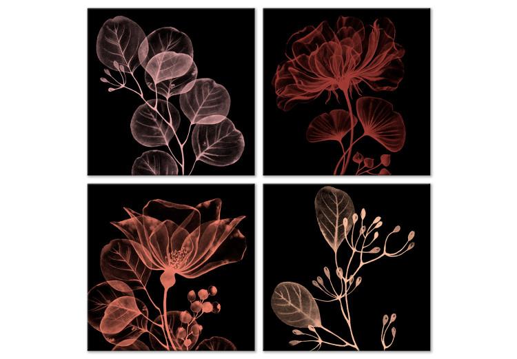 Canvas Four flowers - a composition with floral motifs on a black background