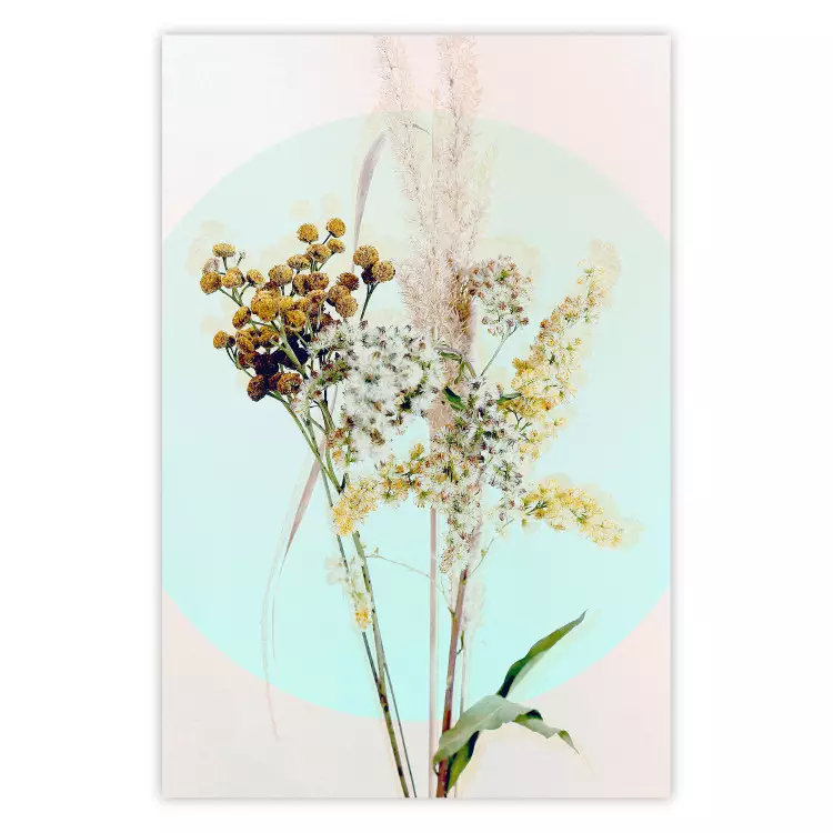 Poster Bouquet in Mint Fullness - spring flowers on a blue pastel background