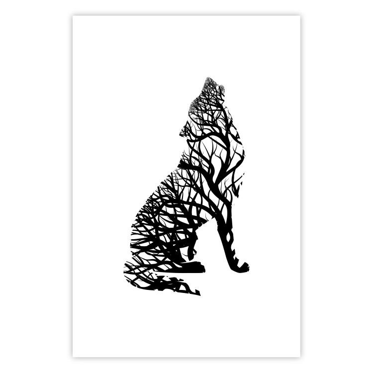 Poster Wolf's Trail - abstract trees in the template of a wolf on a white background