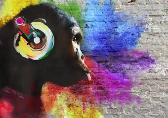 Wall Mural DJ chimpanzee - colourful animal on regular background with brick texture Wallpaper Cropper