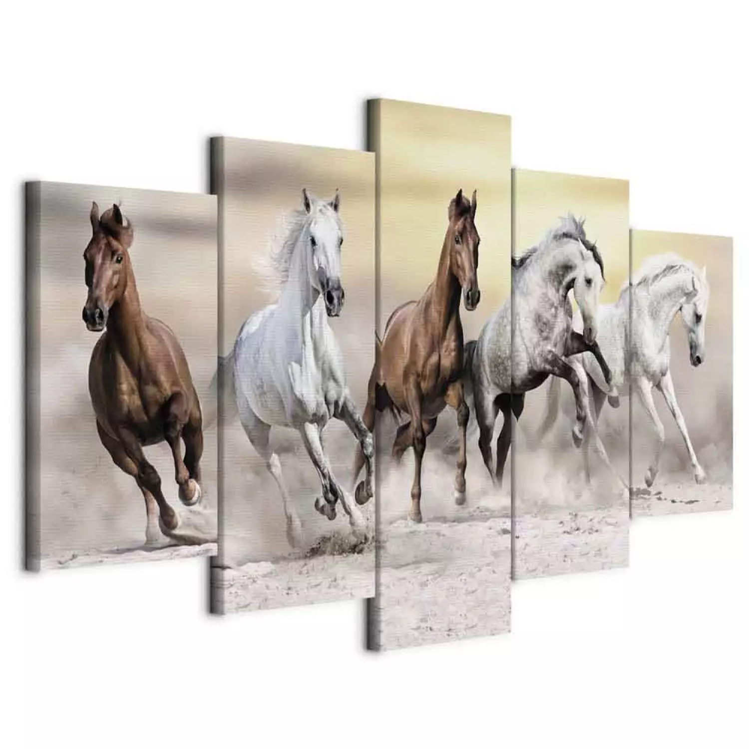 Canvas Print Flock of Horses (5-piece) Wide