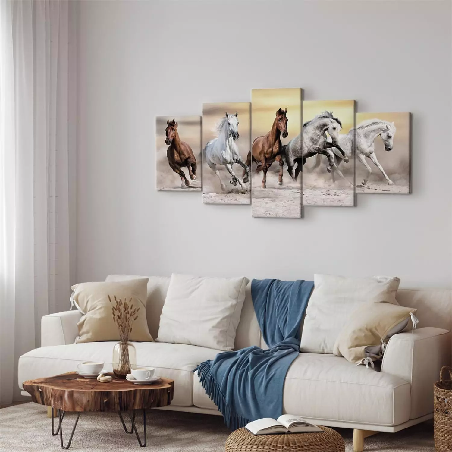 Canvas Print Flock of Horses (5-piece) Wide