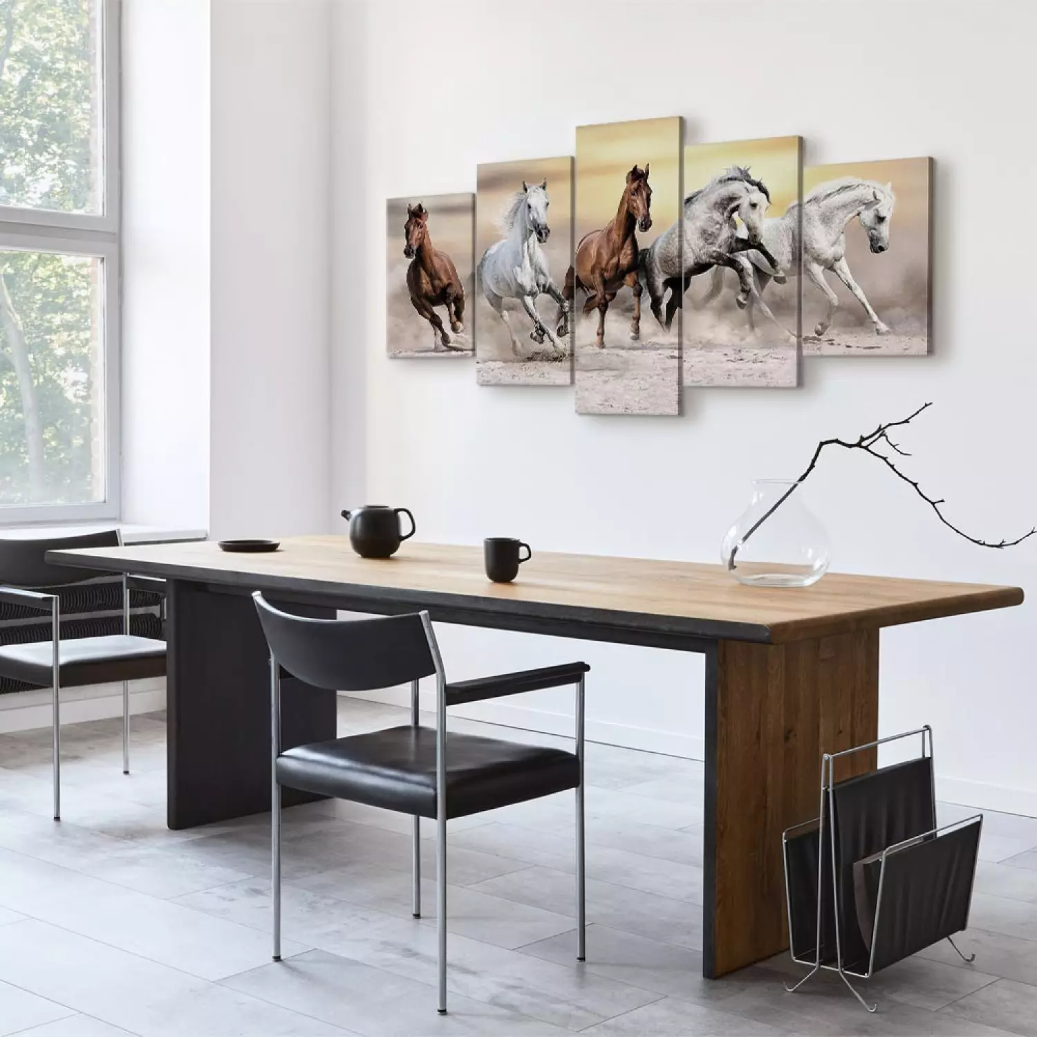 Canvas Print Flock of Horses (5-piece) Wide