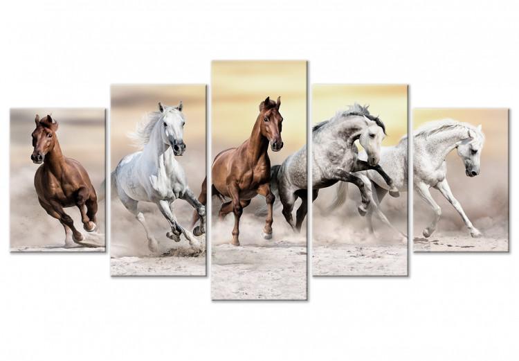 Canvas Flock of Horses (5 Parts) Wide