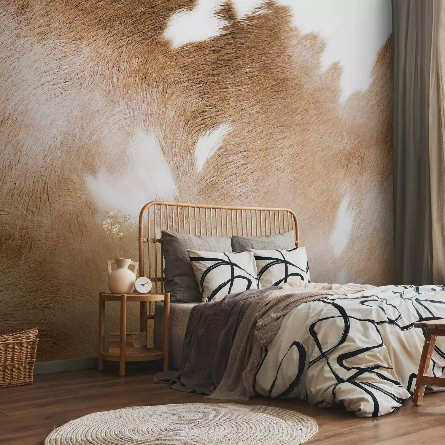 Photo Wallpaper Cow patches - light background with animal fur texture in beige patches