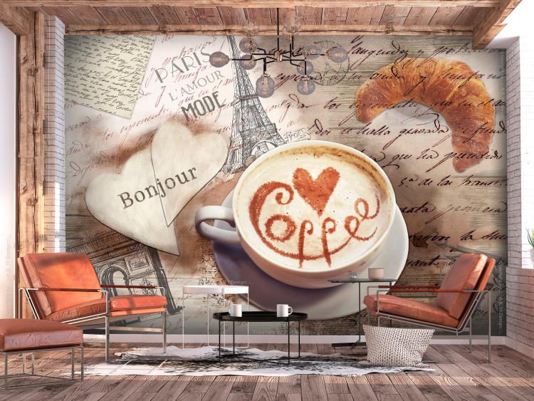 Wall Mural Morning in Paris - vintage style coffee motif with inscriptions in French