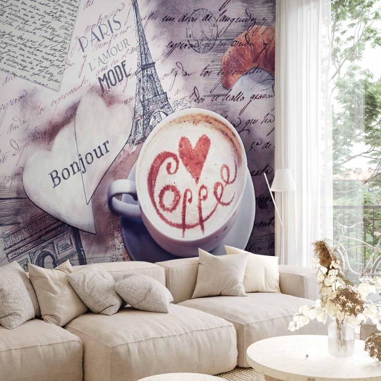 Wall Mural Paris Coffee - Retro style background in a pink shade with the Motif of Paris and the inscription in French