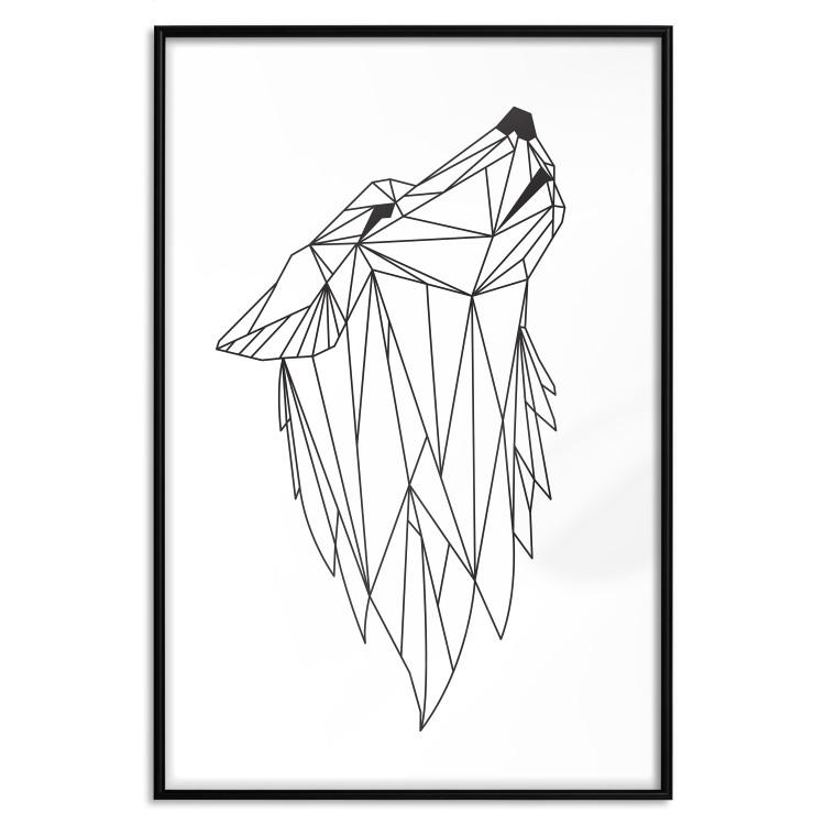 Poster Midnight - black line art of a wolf made of geometric figures on a white background