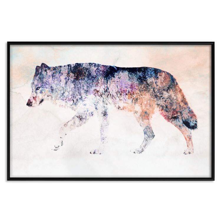 Poster Lonely Wolf - colorful animal in an abstract style on a light background