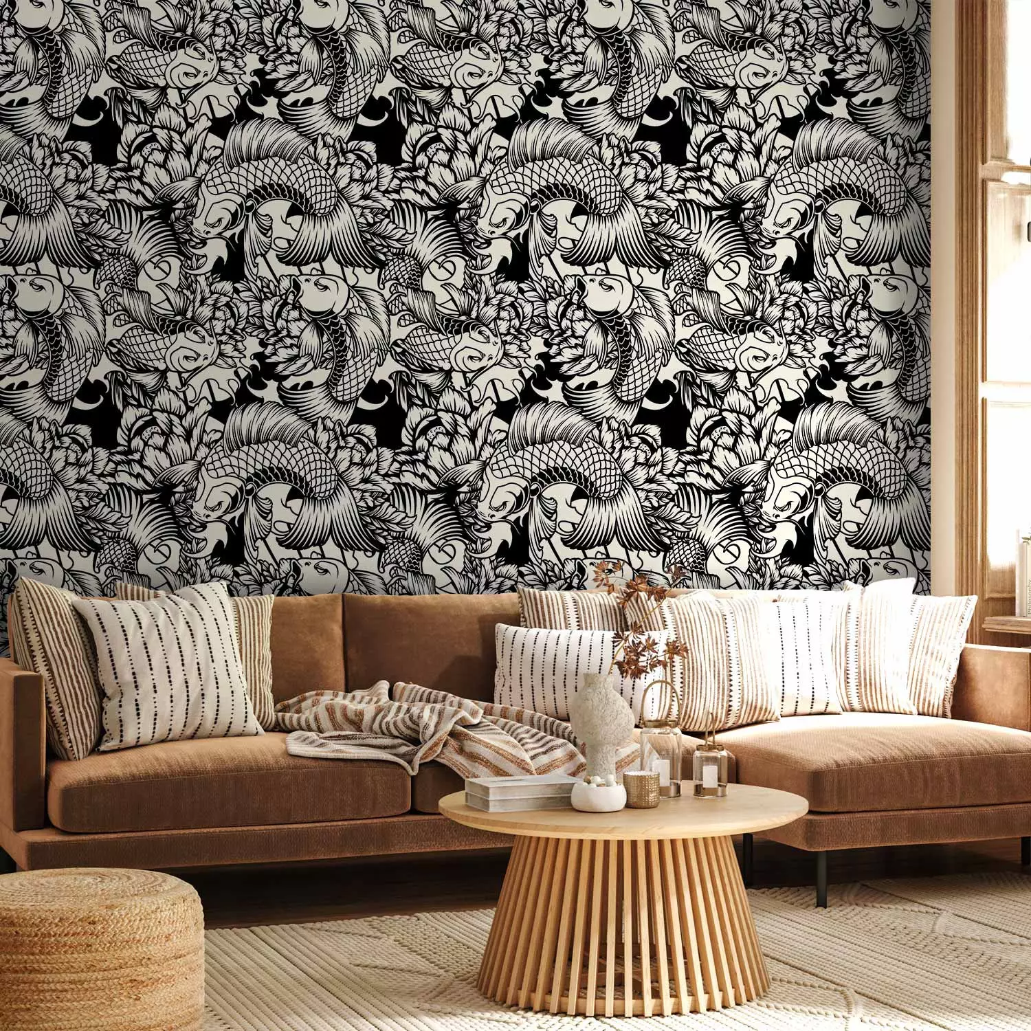 Modern Wallpaper Fish Among Flowers