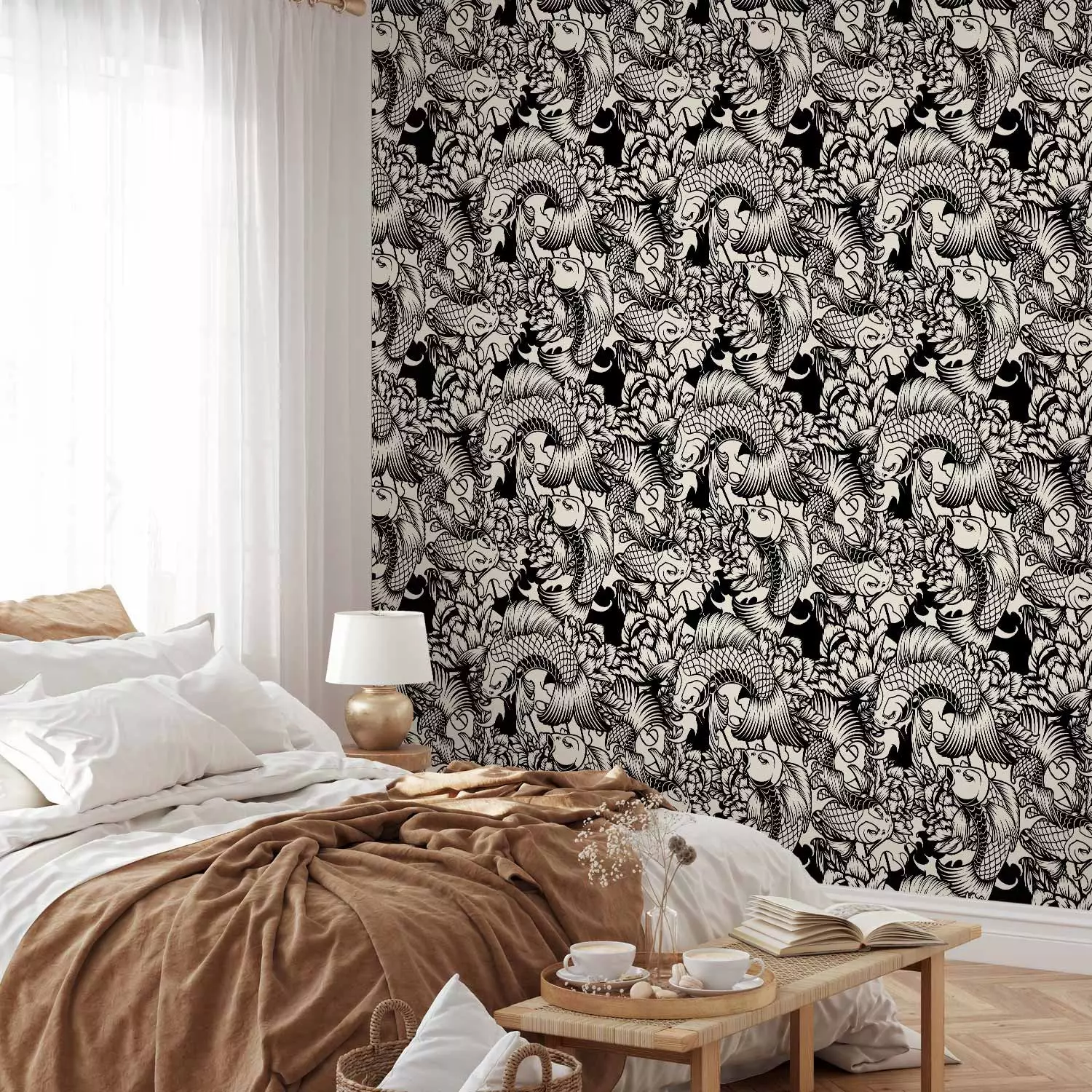 Modern Wallpaper Fish Among Flowers
