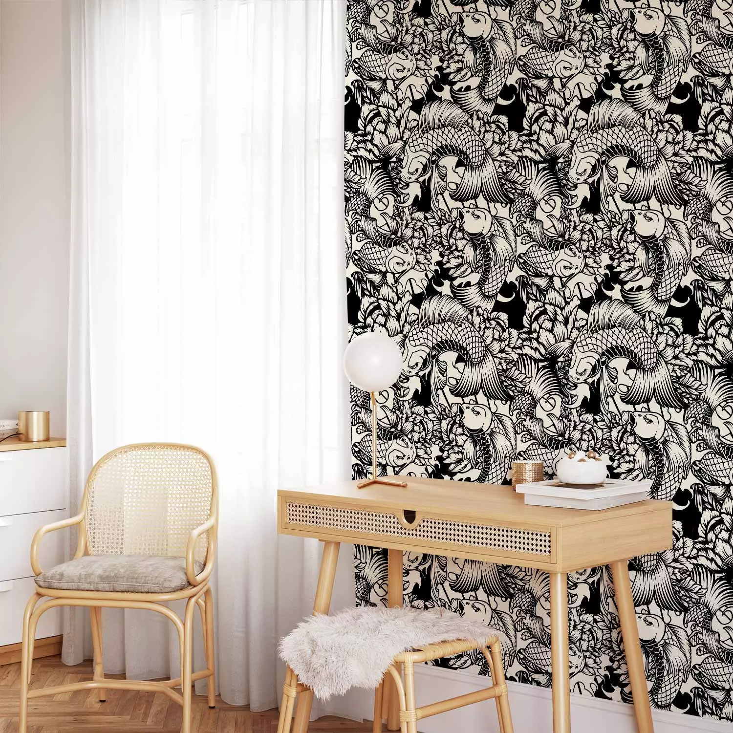 Modern Wallpaper Fish Among Flowers