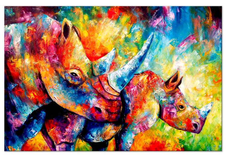 Canvas Colourful Rhinos (1 Part) Wide