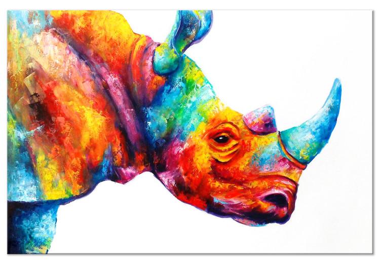 Canvas Rainbow Rhino (1-part) wide - futuristic abstraction