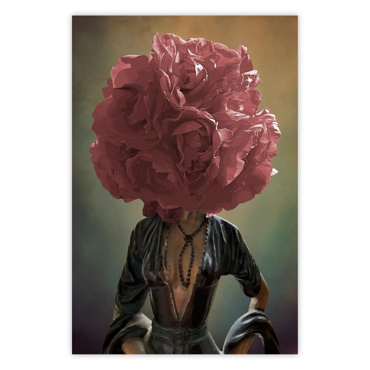 Poster Floral Thoughts - abstract woman with a red flower on her head