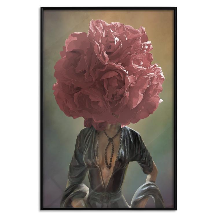 Poster Floral Thoughts - abstract woman with a red flower on her head
