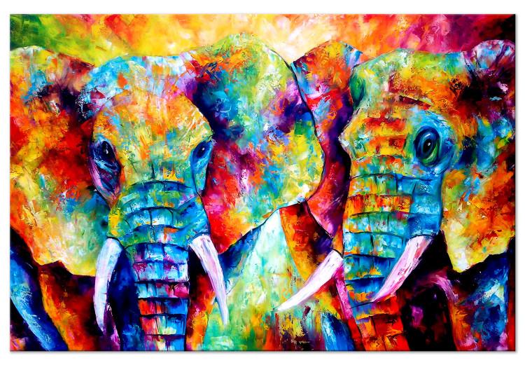Canvas Pair of Elephants (1-part) wide - colorful abstraction full of love