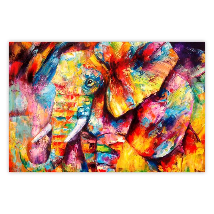 Poster Hot Africa - abstract colorful strokes on the background of a colorful elephant