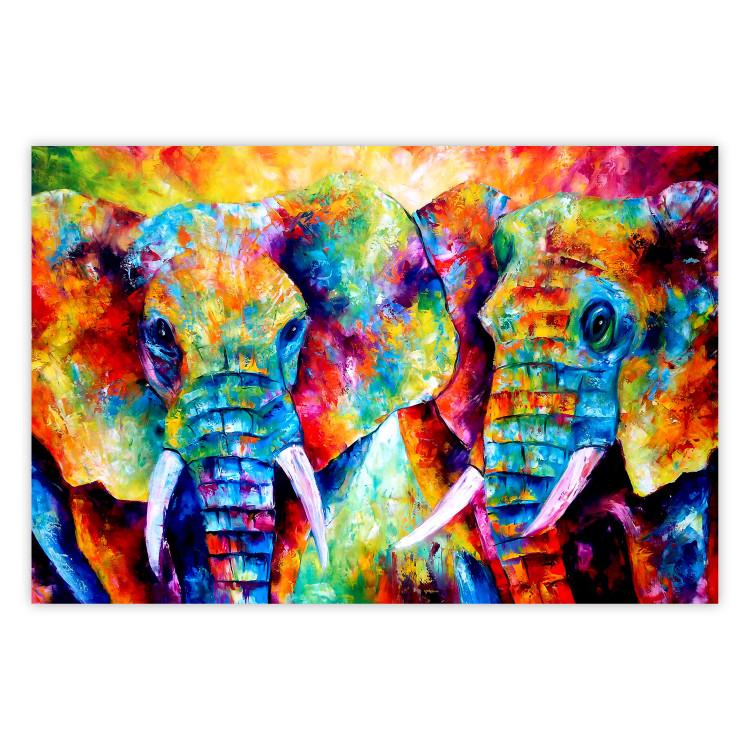 Poster Elephant Pair - abstract animals on a colorful background in a watercolor style