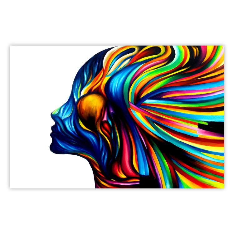 Poster Rainbow Hair - abstract and colorful silhouette of a woman on a white background