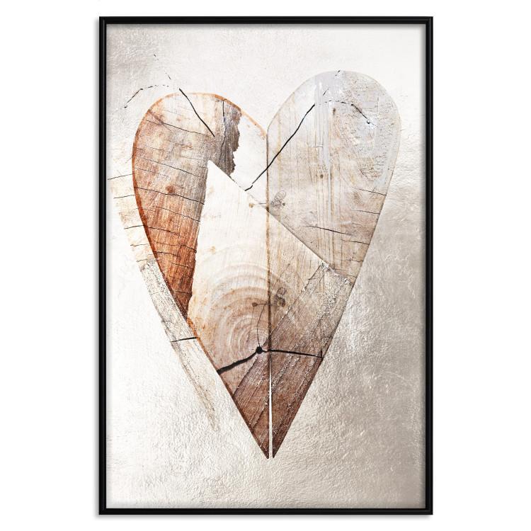 Poster Love Tree - wood texture in the shape of a heart against a wall