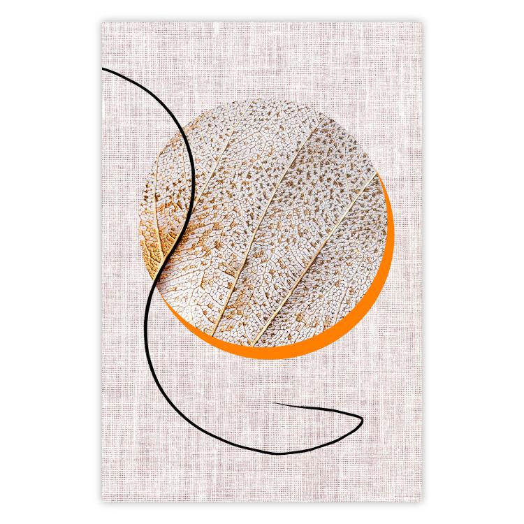 Poster Moonlight Etude - orange circle on a beige fabric texture