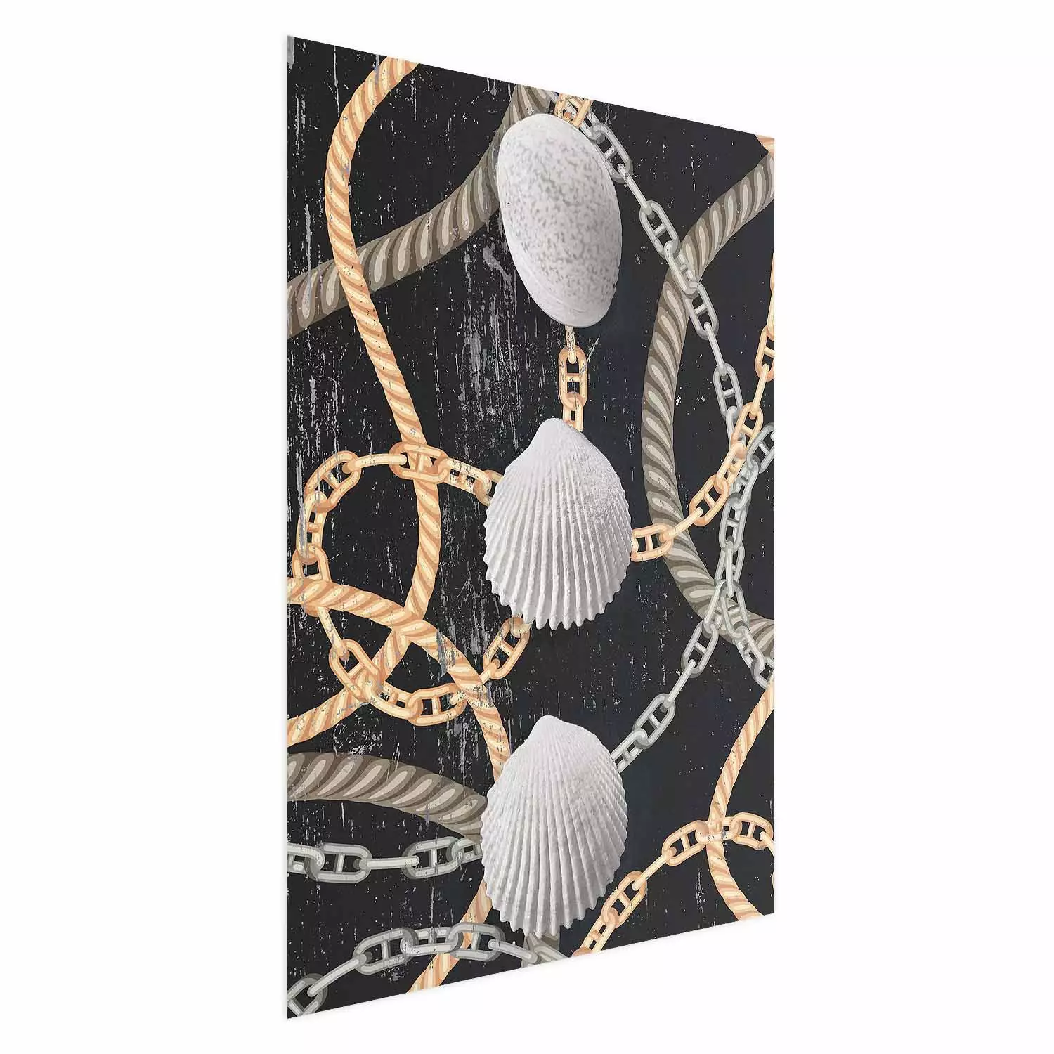 Wall Poster Sea Treasures - abstraction of seashells and metal chains