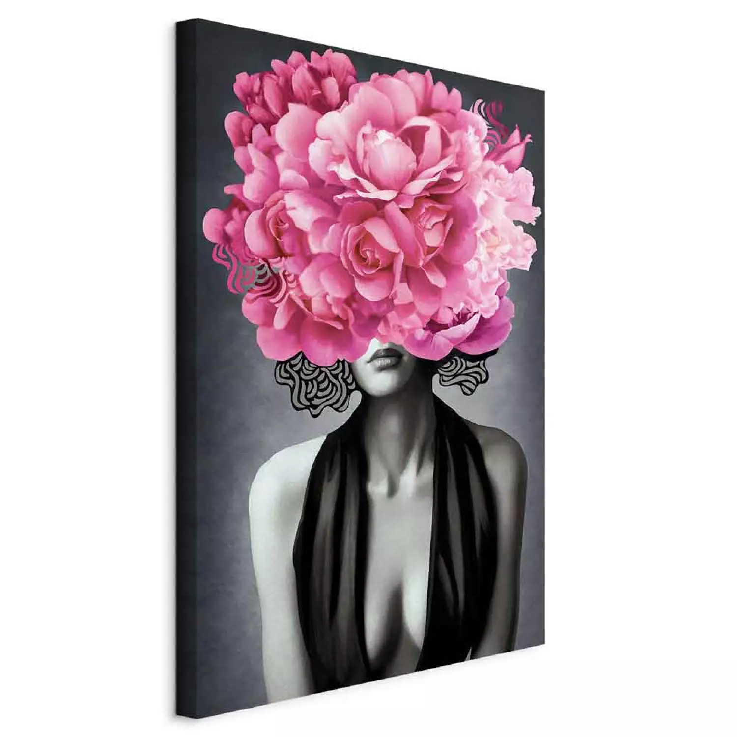 Canvas Print Woman Noir vertical - portrait of a woman and plant motif