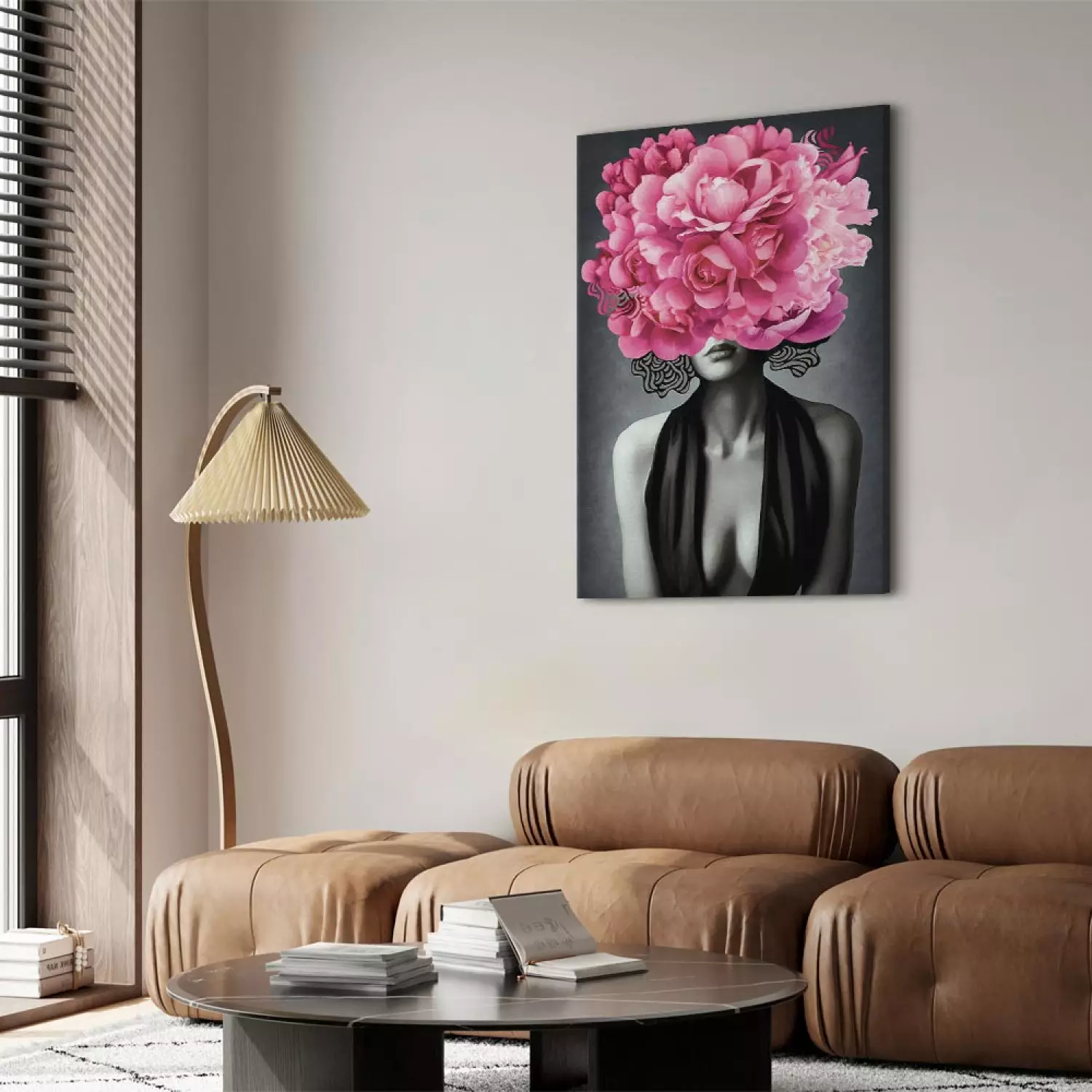 Canvas Print Woman Noir vertical - portrait of a woman and plant motif