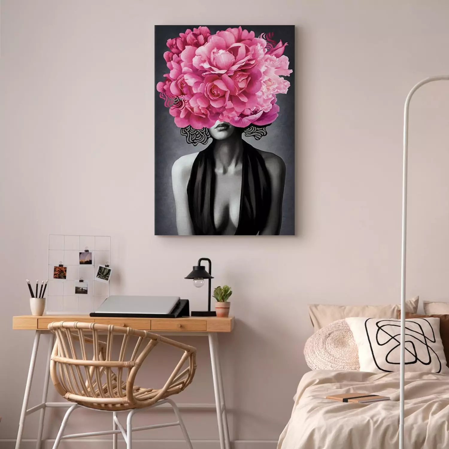 Canvas Print Woman Noir vertical - portrait of a woman and plant motif