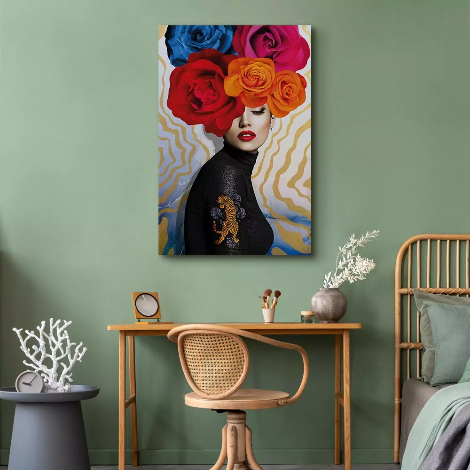 Canvas Art Print Tiger on Shoulder Vertical