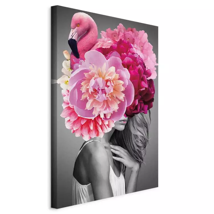 Flamingo Girl (1-part) vertical - woman with bird and peony