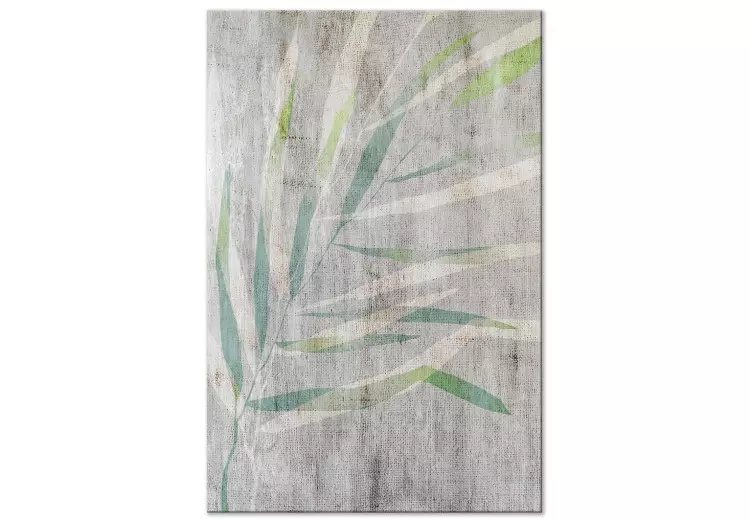 Canvas Chamedorea (1-part) vertical - rustic leaves on a gray background