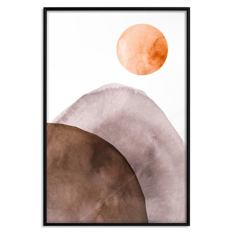 Poster Moon and Mountains - abstract composition of moon and mountains on a white background