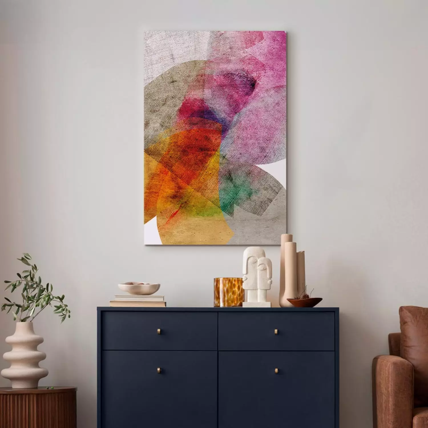 Canvas Art Print Kaleidoscope vertical - colorful abstraction and beige background