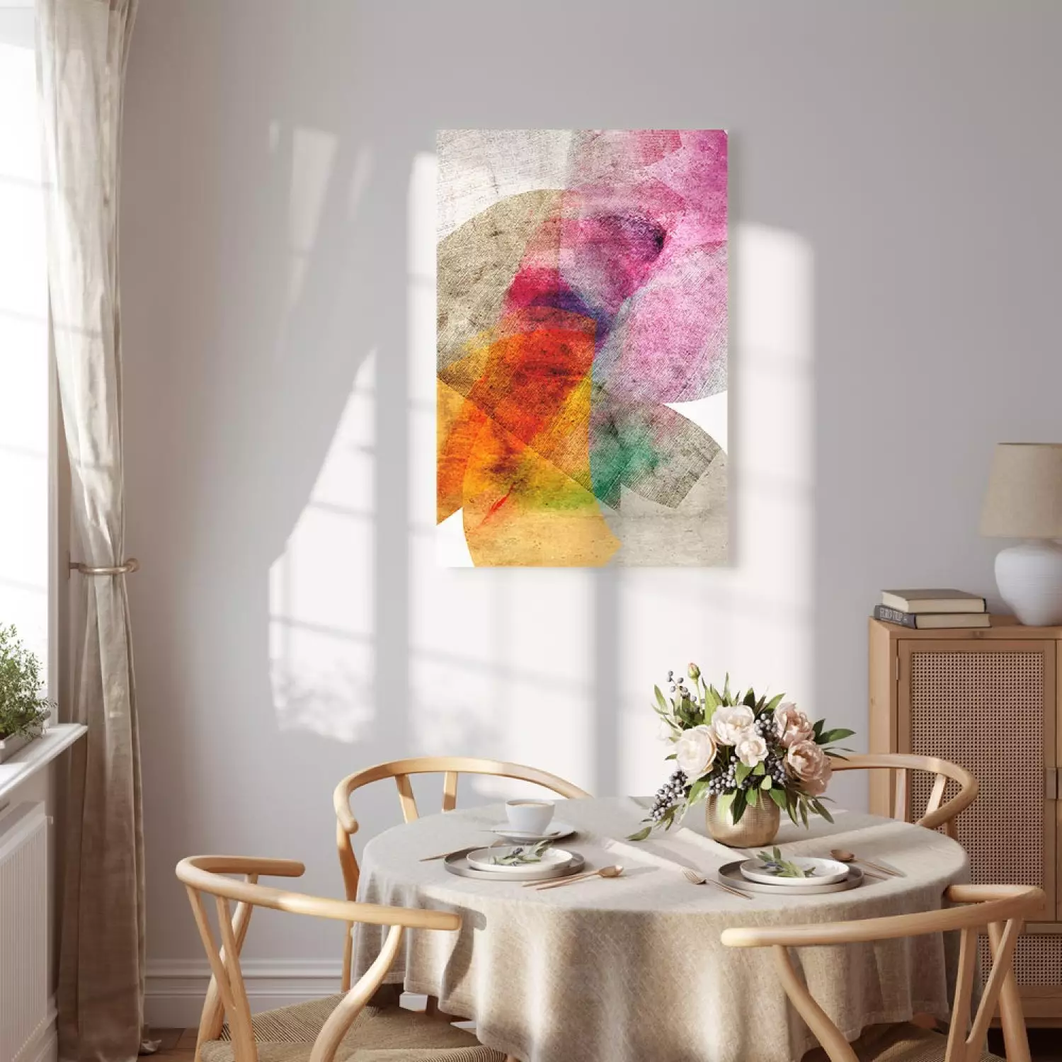 Canvas Art Print Kaleidoscope vertical - colorful abstraction and beige background