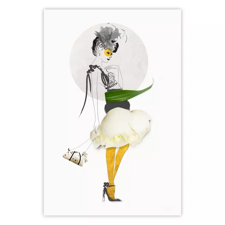 Poster Yellow Stockings - abstract silhouette of a woman with flower accents