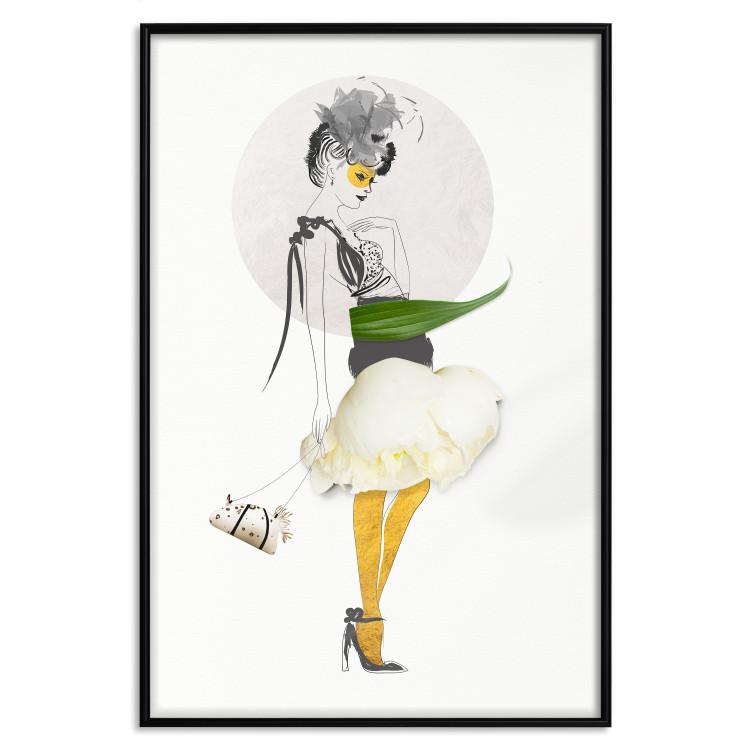 Poster Yellow Stockings - abstract silhouette of a woman with flower accents