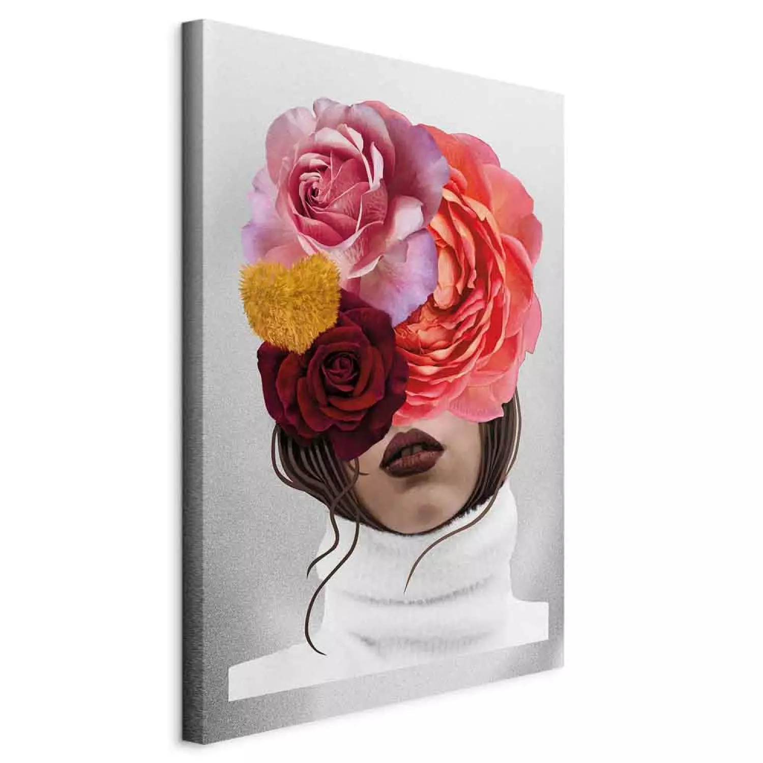 Canvas Print Peonies and roses covering a woman's face - an abstract portrait