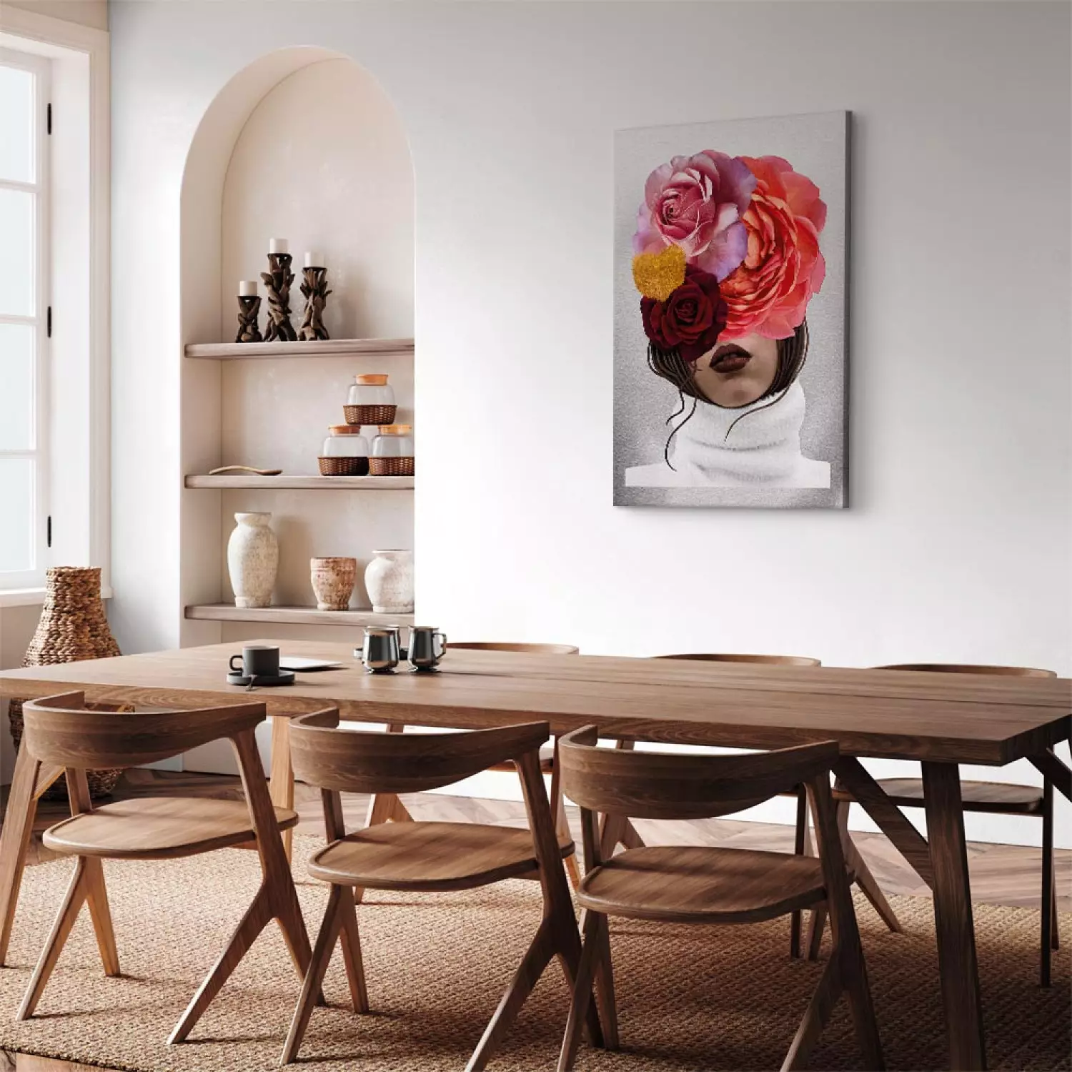 Canvas Print Peonies and roses covering a woman's face - an abstract portrait