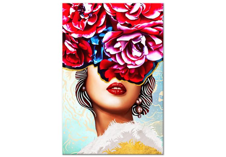 Canvas Sweet Lips (1-part) vertical - abstraction of woman and flowers