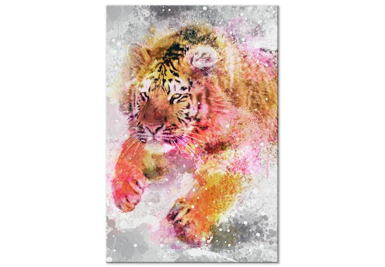Canvas Running Tiger (1-part) vertical - animal with colorful additions
